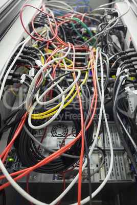 Interior of server with wires