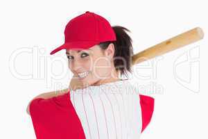 Woman ready to play with baseball bat