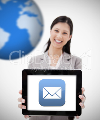 Businesswoman showing digital tablet showing mail symbol