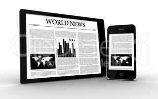 Digital tablet and smartphone displaying news