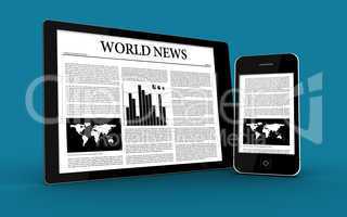 Digital tablet and smartphone showing news