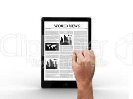 Tablet computer showing world newspaper