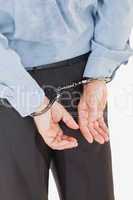 Rear view of businessman in handcuffs