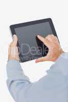 Hands using digital tablet