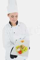 Chef holding healty food in plate