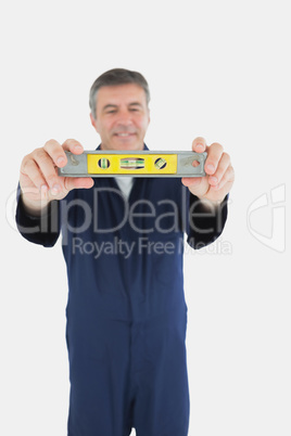 Technician with spirit level