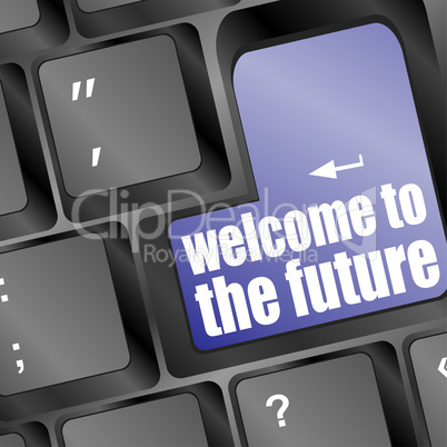 Social media key with welcome to the future text on laptop