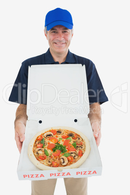 Portrait of happy pizza delivery man