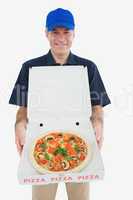 Portrait of happy pizza delivery man