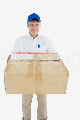 Courier man with cardboard box