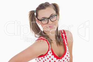 Young woman in ponytails wearing glasses
