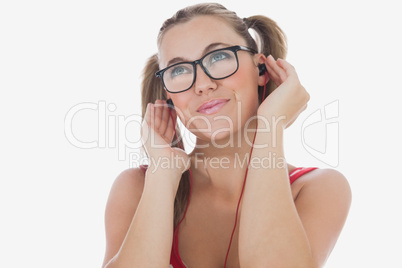 Happy woman listening music