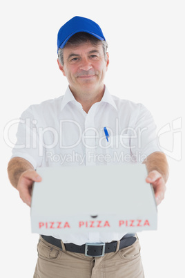 Portrait of happy pizza delivery man