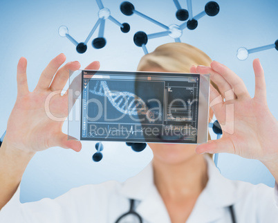 Smiling nurse holding a virtual screen