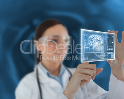 Nurse touching on virtual screen