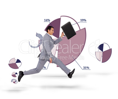 Businessman running with his suitcase against a background