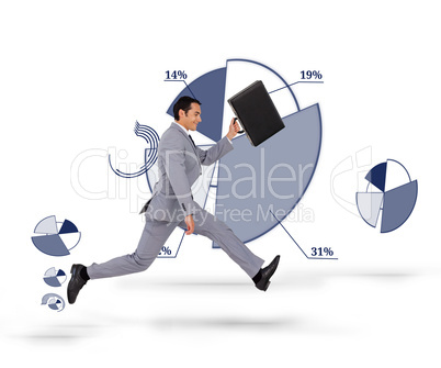 Man in suit running against a background