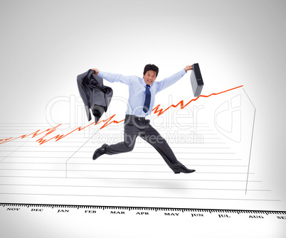 Businessman running against a curve in background