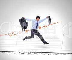 Businessman running against a curve in background