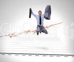 Screaming businessman jumping against a background