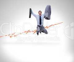 Successful businessman jumping against a background