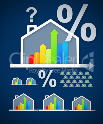 Energy efficient house graphic with percentage and question mark