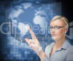 Businesswoman pointing touch screen