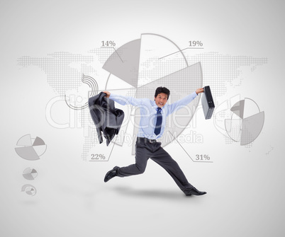 Businessman jumping against a graphical presentation