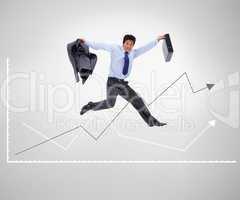 Businessman jumping against a background