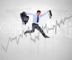 Businessman jumping behind curve presentation