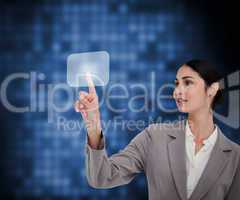 Businesswoman pressing white button on touch screen