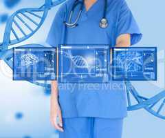 Woman doctor against background with dna