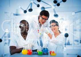 Group of chemist examining test tubes