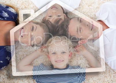 Happy young family  with house illustration