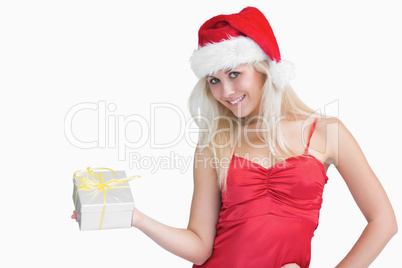 Happy woman with christmas present