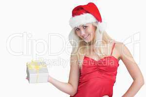 Happy woman with christmas present