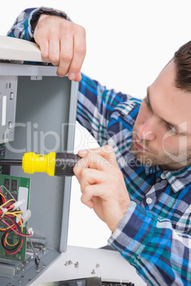 Close-up of computer engineer working on cpu