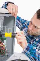 Close-up of computer engineer working on cpu