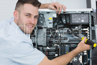 Portrait of computer engineer working on cpu