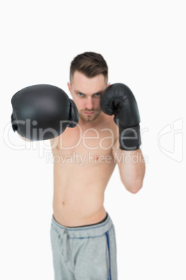 Portrait of young male boxer punching