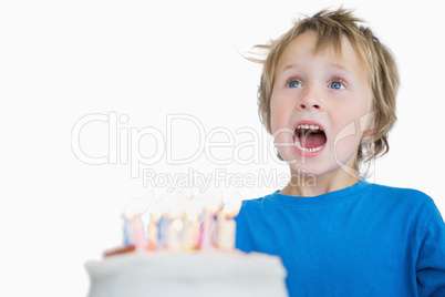 Little boy with birthday cake