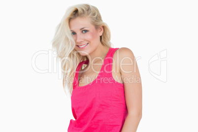 Portrait of happy casual young woman with blonde hair