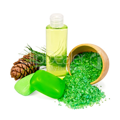 Shower gel and soap with cedar cones