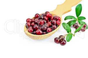 Lingonberry in a wooden spoon