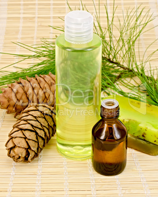 Oil and shower gel with cedar cones