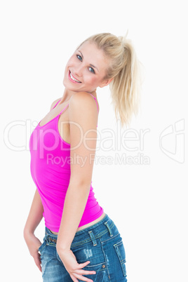 Portrait of happy casual woman posing