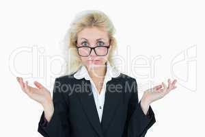 Portrait of a business woman gesturing do not know sign