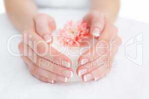 French manicured fingers and flower