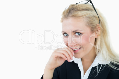 Close-up portrait of attractive young business woman with glasse