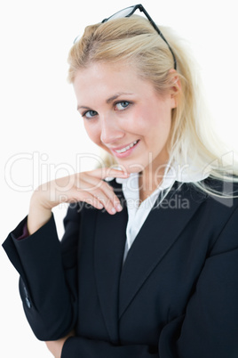 Close-up portrait of attractive young business woman with glasse
